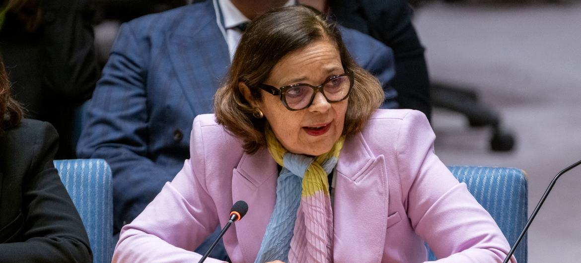 Glivânia Maria de Oliveira, Director General of the Rio Branco Institute, briefs the UN Security Council meeting on Women’s Participation in International Peace and Security.
